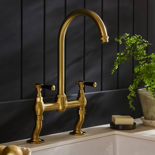 Additional image for Bridge Kitchen Mixer Tap With Lever Handles (Brushed Brass).