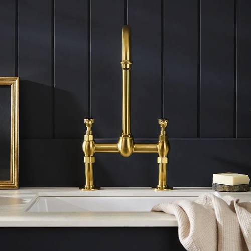 Additional image for Bridge Kitchen Mixer Tap With Lever Handles (Brushed Brass).