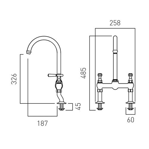 Additional image for Bridge Kitchen Mixer Tap With Lever Handles (Bright Nickel).