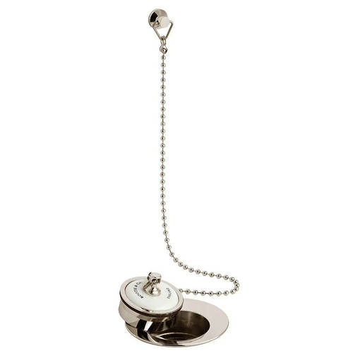 Additional image for Basin Waste With Ceramic Plug & Chain (Bright Nickel & White).