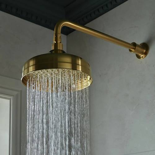 Additional image for Traditional Shower Head & Arm (200mm, Brushed Brass).