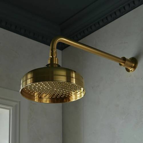 Additional image for Traditional Shower Head & Arm (200mm, Brushed Brass).