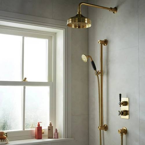 Additional image for Traditional Shower Head & Arm (200mm, Brushed Brass).