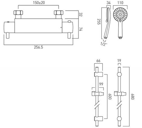 Additional image for Celsius 1/2" Thermostatic Shower Pack (Chrome).