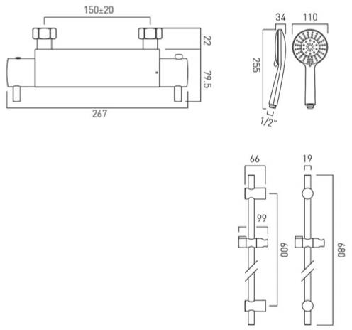 Additional image for Celsius 3/4" Thermostatic Shower Pack (Chrome).