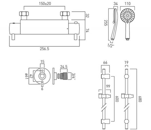 Additional image for Celsius 1/2" Thermostatic Shower Pack & Brackets.