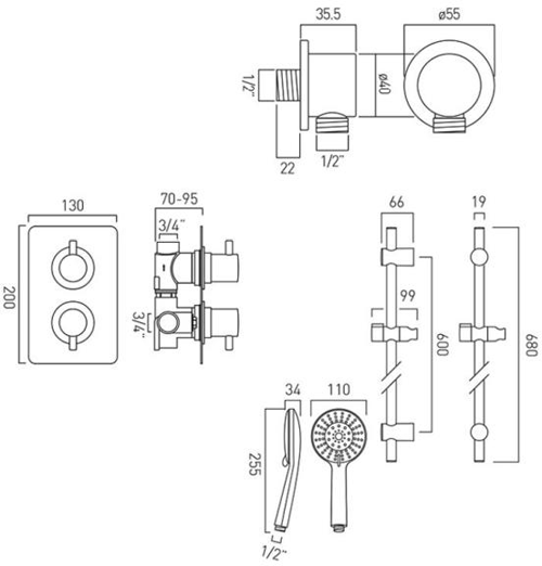 Additional image for Thermostatic Shower Set With 1 Outlet (Chrome).