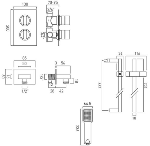 Additional image for Thermostatic Shower Set With 1 Outlet (Chrome).