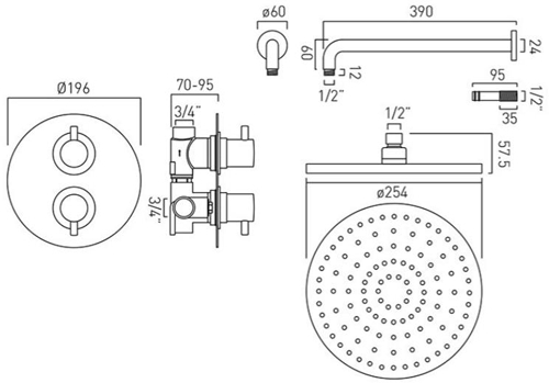 Additional image for Thermostatic Shower Set With 1 Outlet (Chrome).