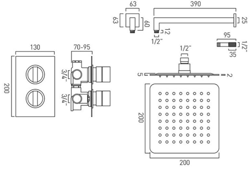 Additional image for Thermostatic Shower Set With 1 Outlet (Chrome).