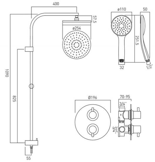Additional image for Thermostatic Shower Set With Rigid Riser Kit.