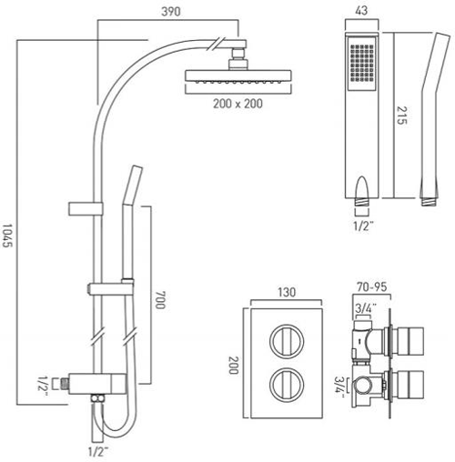 Additional image for Thermostatic Shower Set With Rigid Riser Kit.