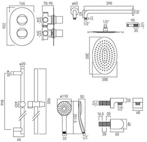 Additional image for Thermostatic Shower Set With 2 Outlets (Chrome).