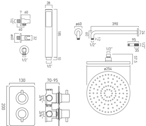 Additional image for Thermostatic Shower Set With 2 Outlets (Chrome).