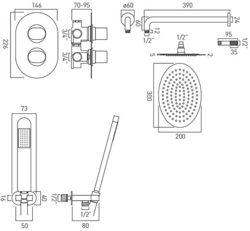 Additional image for Thermostatic Shower Set With 2 Outlets (Chrome).