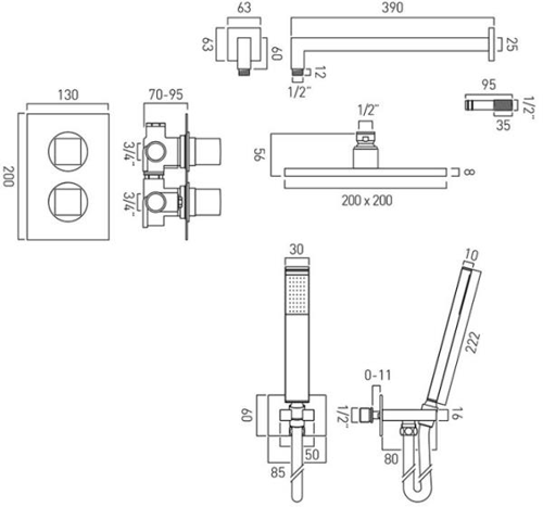 Additional image for Thermostatic Shower Set With 2 Outlets (Chrome).