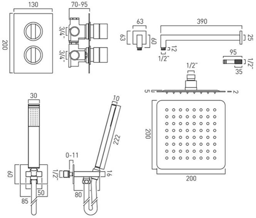 Additional image for Thermostatic Shower Set With 2 Outlets (Chrome).