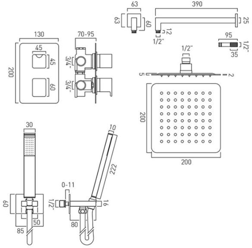 Additional image for Thermostatic Shower Set With 2 Outlets (Chrome).