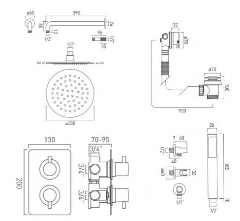 Additional image for Thermostatic Shower Set With 3 Outlets (Chrome).