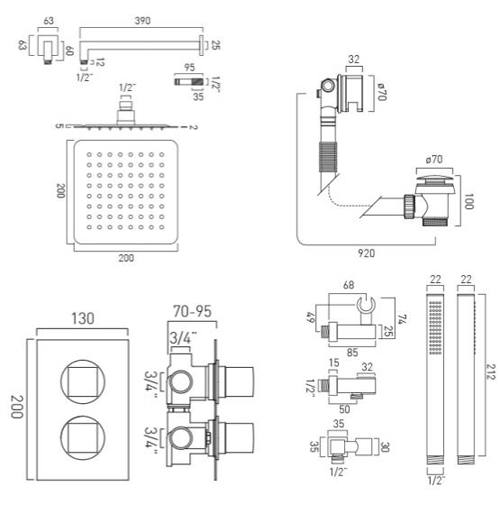 Additional image for Thermostatic Shower Set With 3 Outlets (Chrome).