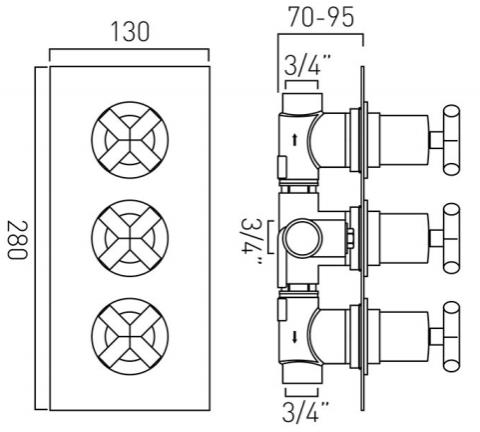 Additional image for Thermostatic Shower Valve With 2 Outlets (Chrome).