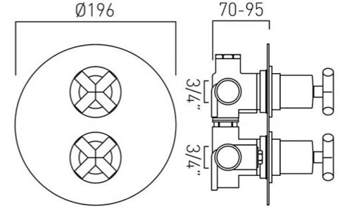 Additional image for Thermostatic Shower Valve With 2 Outlets (Chrome).