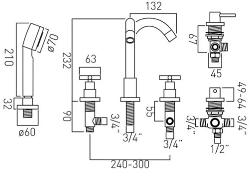 Additional image for 5 Hole Bath Shower Mixer Tap With Fixed Spout (Chrome).