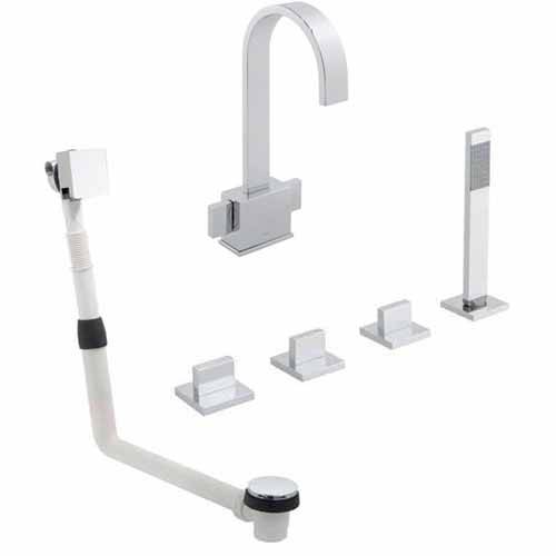 Additional image for 4 Hole Bath Shower Mixer, Filler Waste & Basin Tap Pack (Chrome).