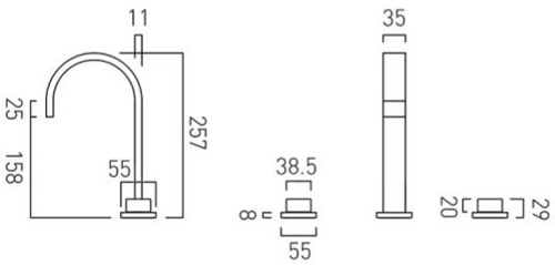 Additional image for Deck Mounted 3 Hole Basin Mixer Tap With Square Handles (Chrome).