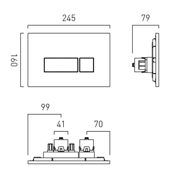 Additional image for Flush Plate With Square Buttons (Brushed Black).