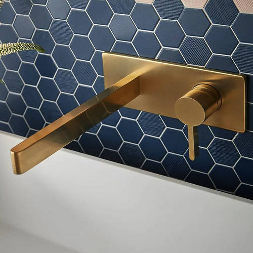 Additional image for Wall Mounted Basin Mixer Tap (Brushed Gold).