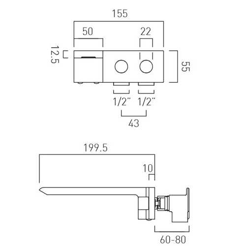 Additional image for Wall-Mounted Basin Mixer Tap (Polished Black).