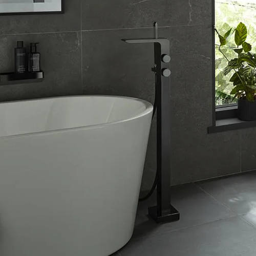 Additional image for Freestanding Bath Shower Mixer Tap With Kit (Polished Black).