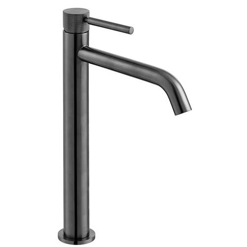 Additional image for Slimline Tall Basin Mixer Tap With Knurled Accents (Brushed Black).