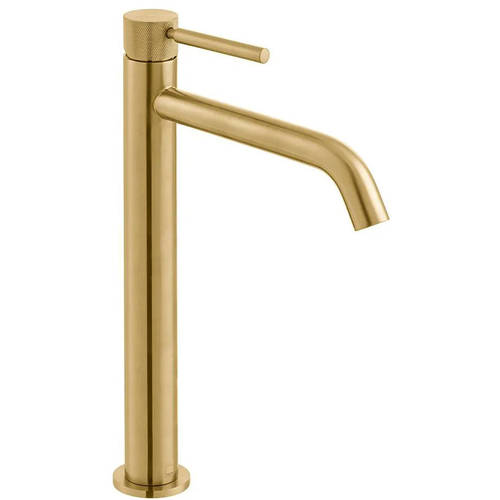 Additional image for Slimline Tall Basin Mixer Tap With Knurled Accents (Brushed Gold).