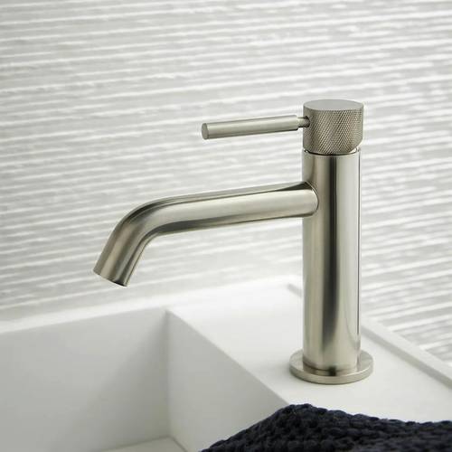 Additional image for Slimline Mono Basin Mixer Tap With Knurled Accents (Brushed Nickel).