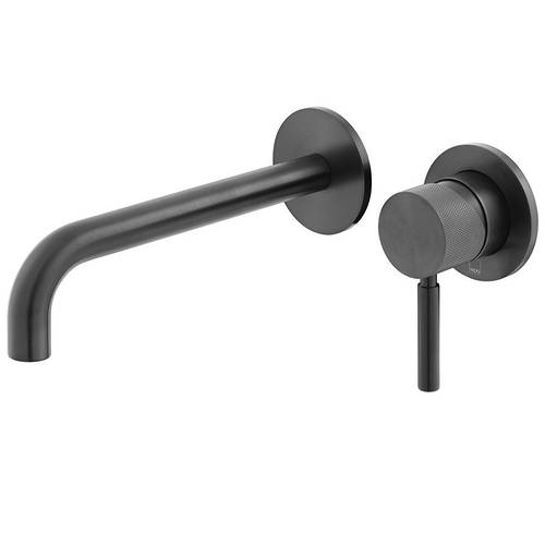 Additional image for Wall-Mounted Basin Mixer Tap With Knurled Accents (Brushed Black).