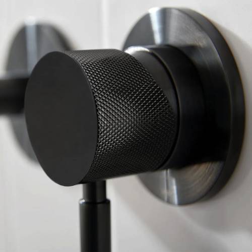 Additional image for Wall-Mounted Basin Mixer Tap With Knurled Accents (Brushed Black).
