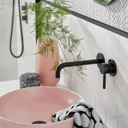 Additional image for Wall-Mounted Basin Mixer Tap With Knurled Accents (Brushed Black).