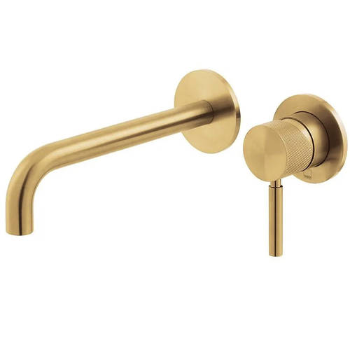 Additional image for Wall-Mounted Basin Mixer Tap With Knurled Accents (Brushed Gold).