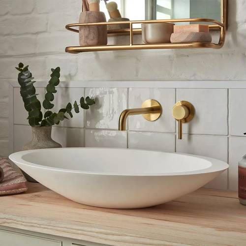 Additional image for Wall-Mounted Basin Mixer Tap With Knurled Accents (Brushed Gold).