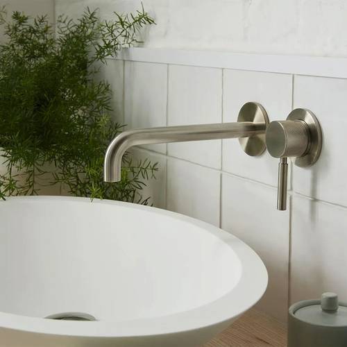 Additional image for Wall-Mounted Basin Mixer Tap With Knurled Accents (Brushed Nickel).