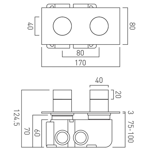 Additional image for Thermostatic Shower Valve With 2 Outlets (Polished Black).
