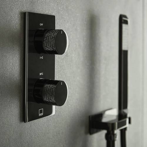 Additional image for Thermostatic Shower Valve With 2 Outlets (Polished Black).