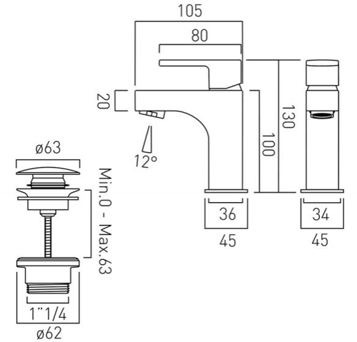 Additional image for Mini Basin Mixer Tap With Universal Waste (Chrome).