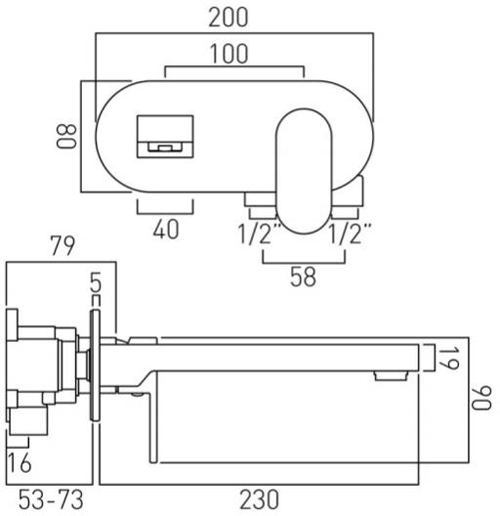 Additional image for Wall Mounted Basin Mixer Tap With 230mm Spout (Chrome).