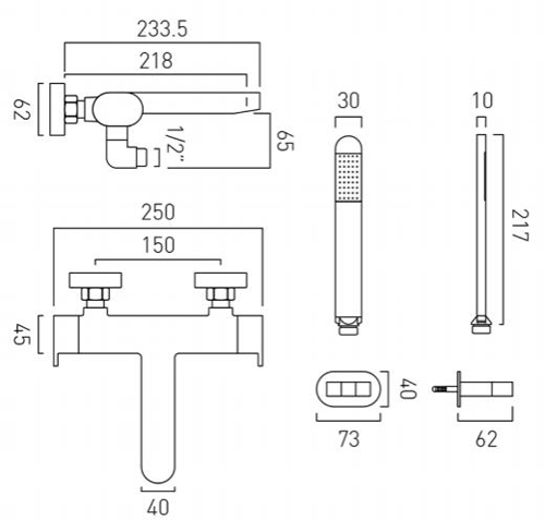 Additional image for Wall Mounted Thermostatic Bath Shower Mixer Tap With Kit (Chrome).