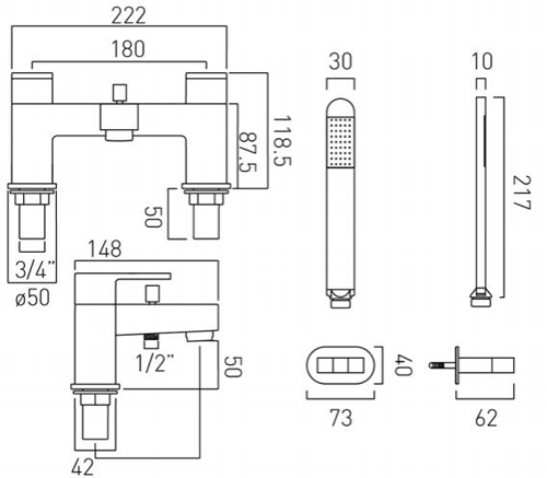 Additional image for Bath Shower Mixer Tap With Kit (Chrome).