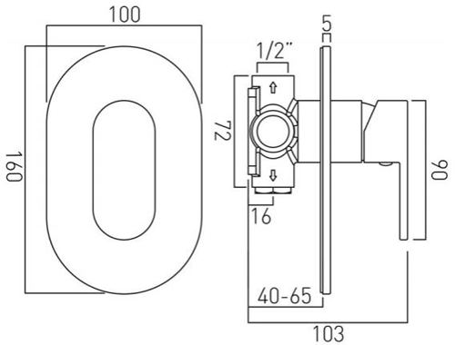 Additional image for Manual Shower Valve With 1 Outlet (Chrome).