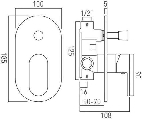 Additional image for Manual Shower Valve With 2 Outlets & Diverter (Chrome).